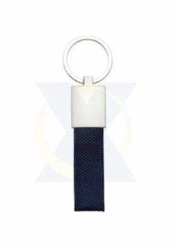 Chaveiro de metal fosco com tecido azul cód. 12049