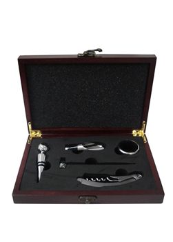 Kit vinho com 5 peças e estojo de madeira cód. 7249