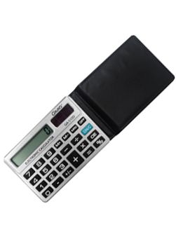 Mini calculadora com capa na cor preta.cód 10346