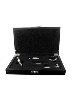 Kit vinho com 5 peças e estojo de madeira cód. 416